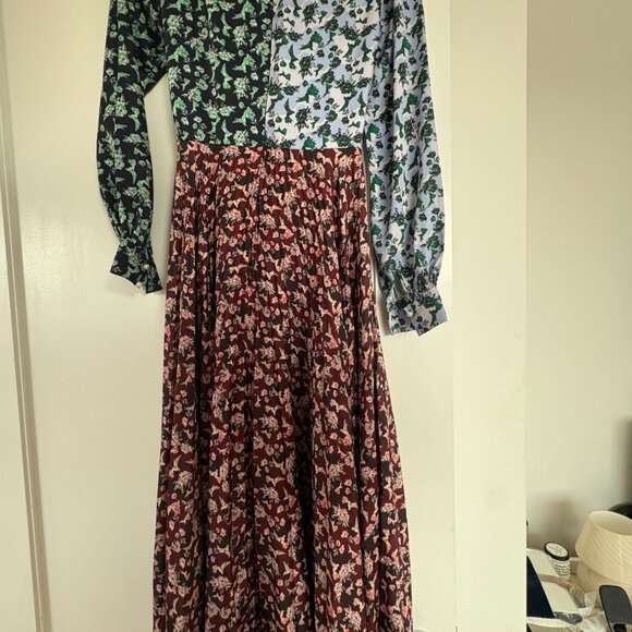Delfi Collective Midi Dress Contrast Print Floral VNeck Wrap Pleated Skirt Sz XS - Picture 11 of 12